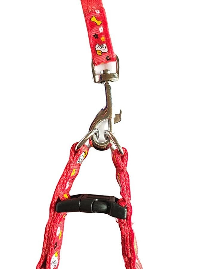 Pups&Pets Adjustable 15 MM Printed Nylon Harness & Leash Set for Small Dogs & Puppies (Red) - Image 4